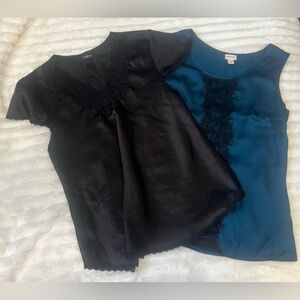 Lot of 2 Satin Lace Chemise Tops XS Secret Treasures Black Merona Teal